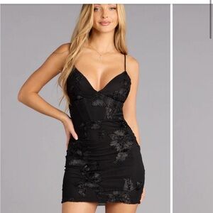 Windsor Black Mini Dress with Floral Accents